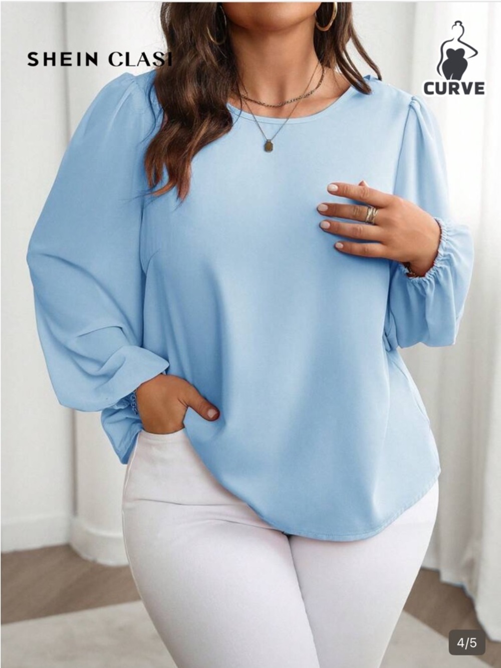 Shein Light Blue Pullover Blouse Size 3XL